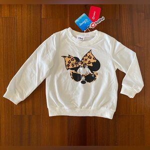 PatPat Disney Girl Minnie Leopard Bow & Sunglasses Graphic White Sweatshirt
